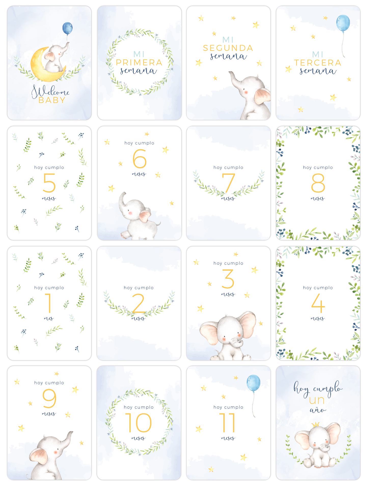 Tarjetas Meses Sky Elephant